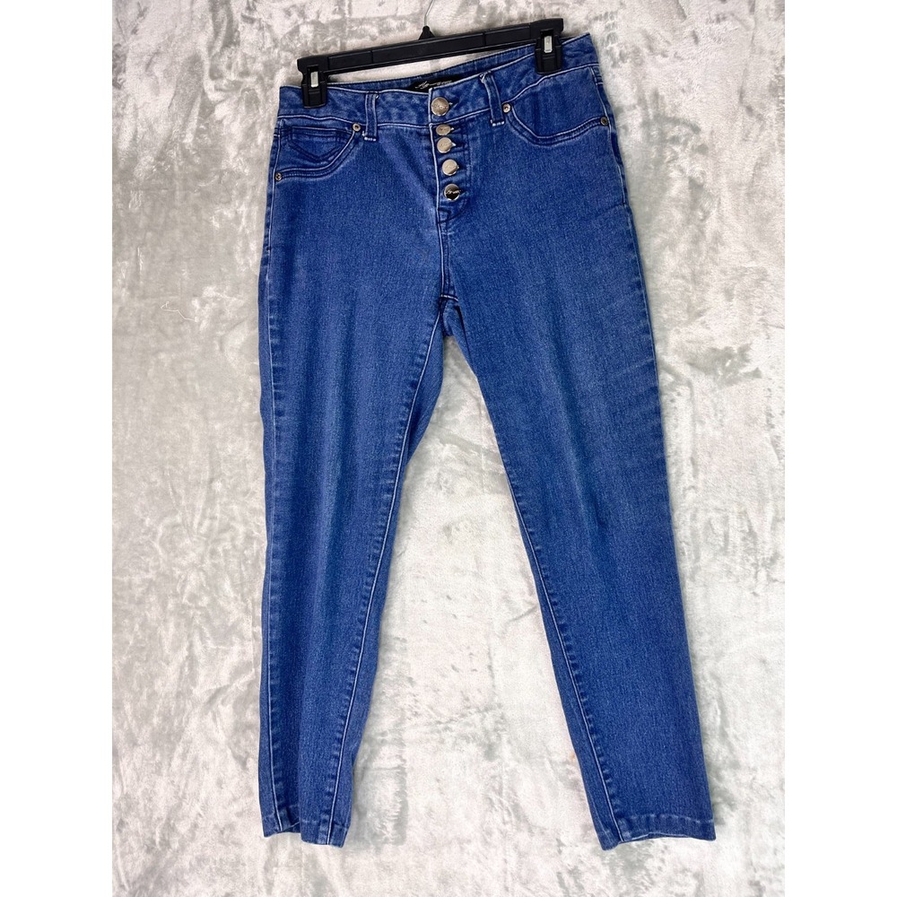 AS DENIM Women's Crop Tapered Jeans Blue‎ Wash Button Fly Size 6